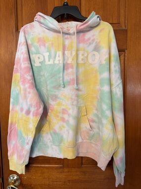 PLAYBOY Pastel Tie-Dye Hoodie in Pink, Yellow, Green